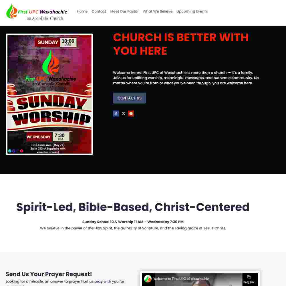 Custom UPC church website design — Waxahachie Texas
